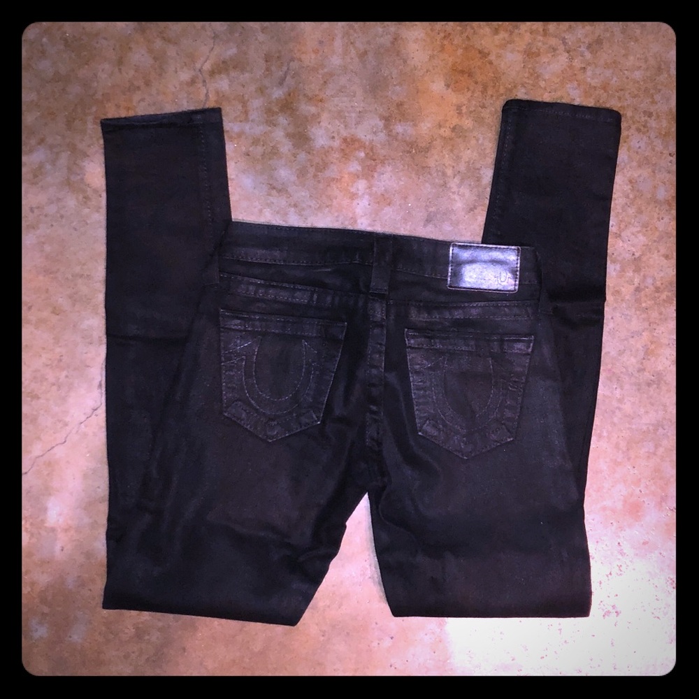 True Religion Black Waxed Denim Jeans